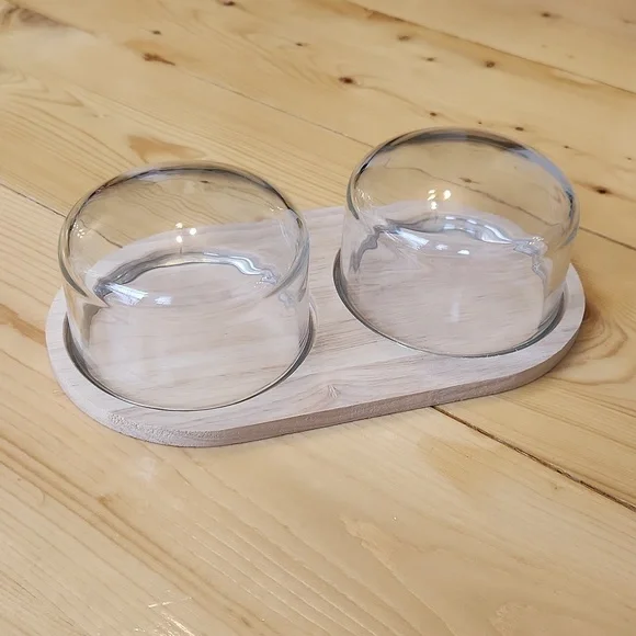 Horizon Cloche Board Tray with 2 Glass Dome Lids - Picture 1 of 11